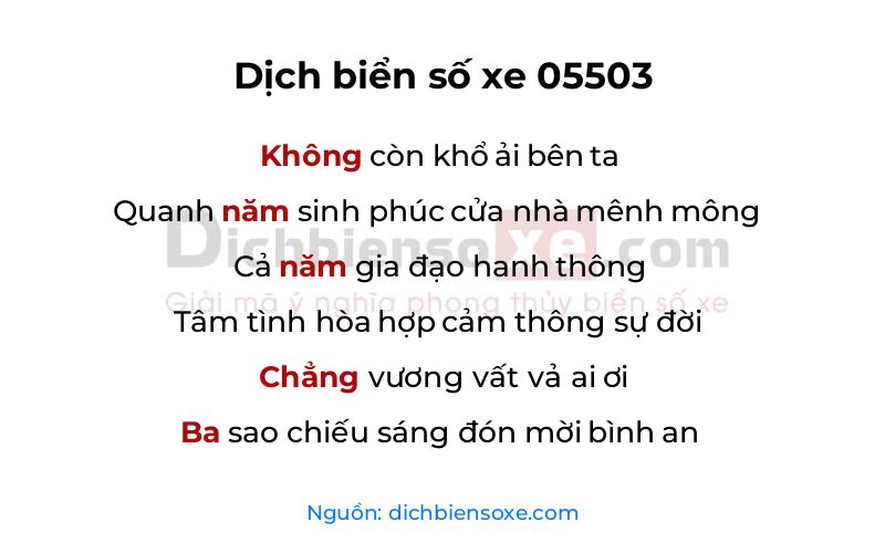 Dịch thơ biển số 05503