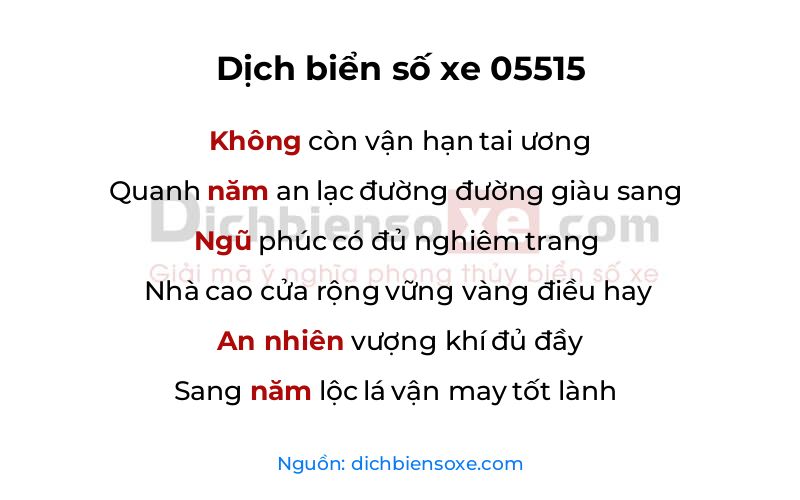 Dịch thơ biển số 05515