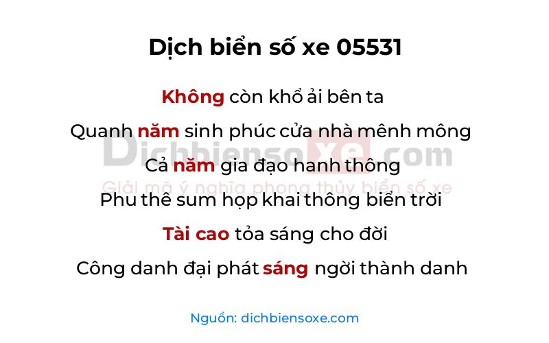 Dịch thơ biển số 05531