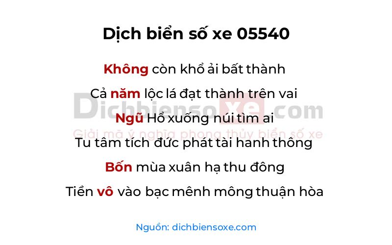Dịch thơ biển số 05540