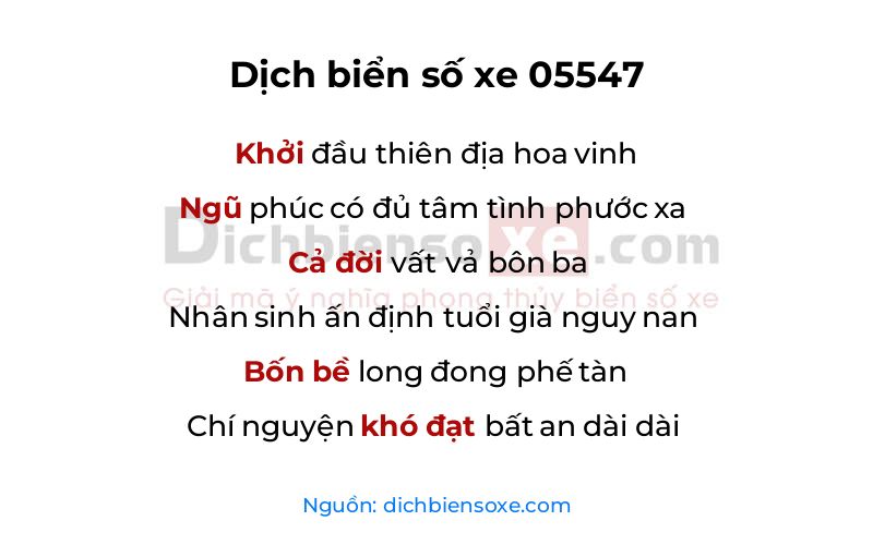 Dịch thơ biển số 05547