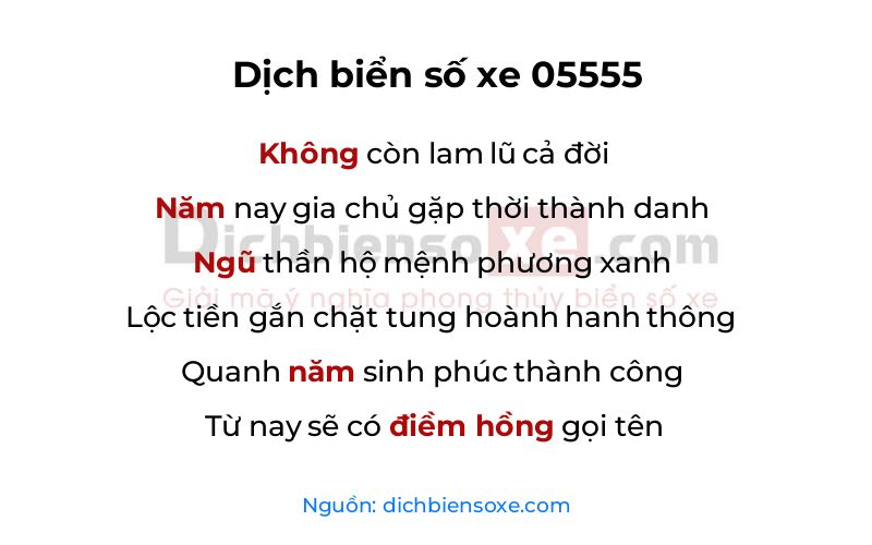 Dịch thơ biển số 05555