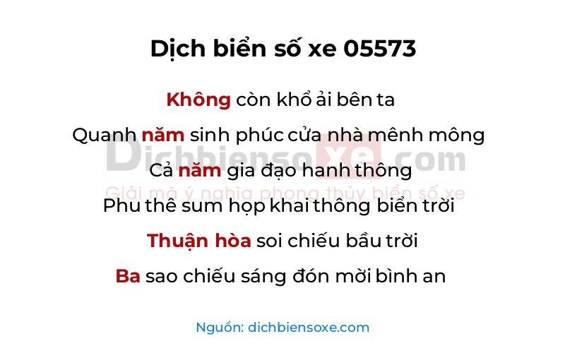 Dịch thơ biển số 05573