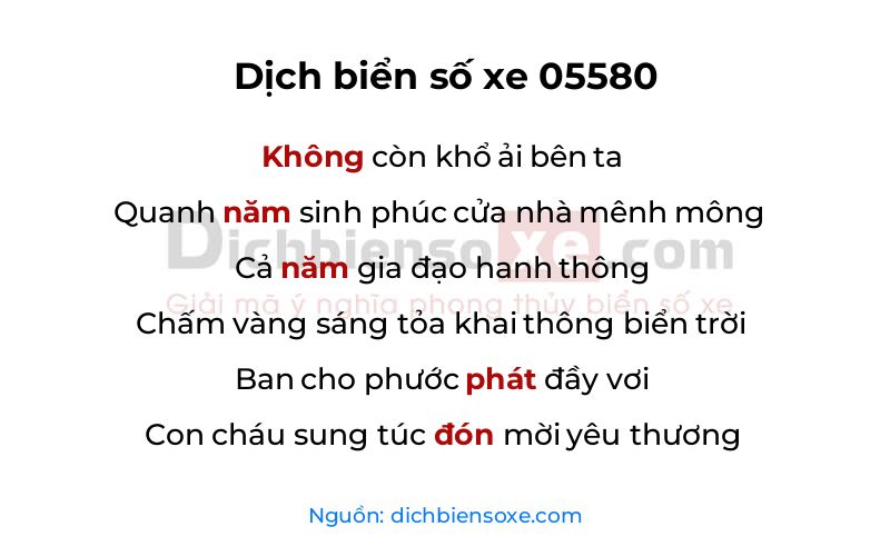 Dịch thơ biển số 05580