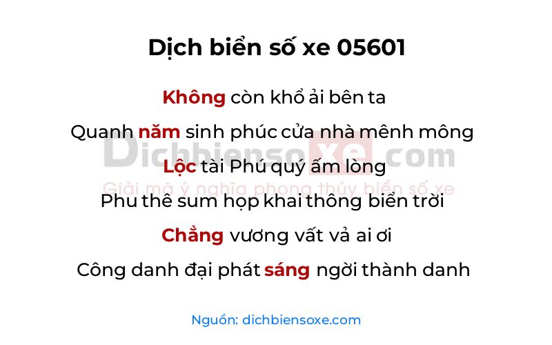 Dịch thơ biển số 05601