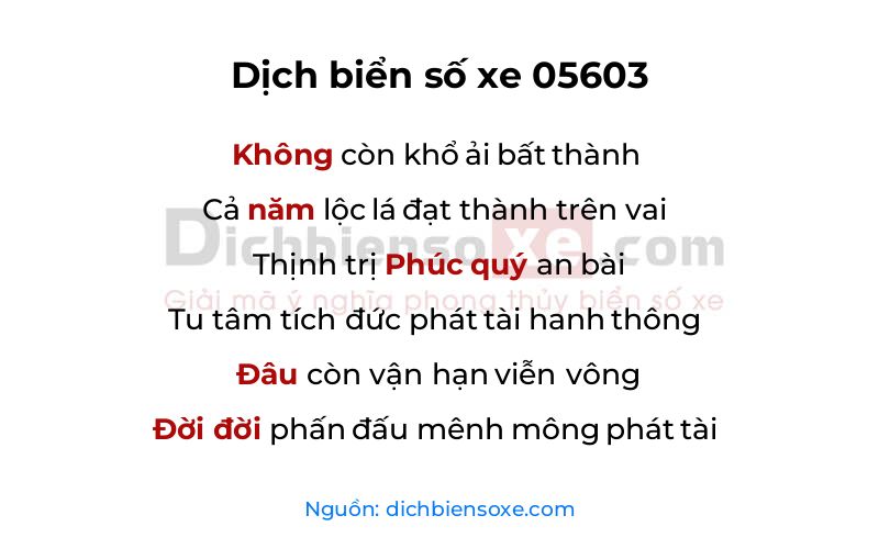 Dịch thơ biển số 05603