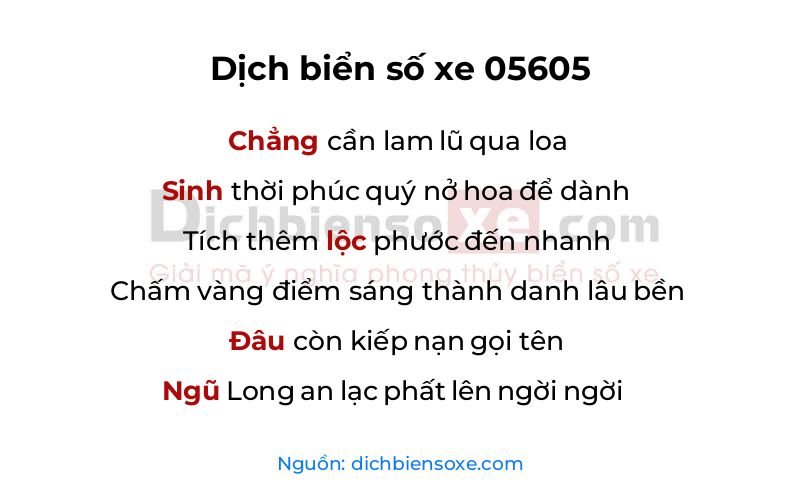 Dịch thơ biển số 05605