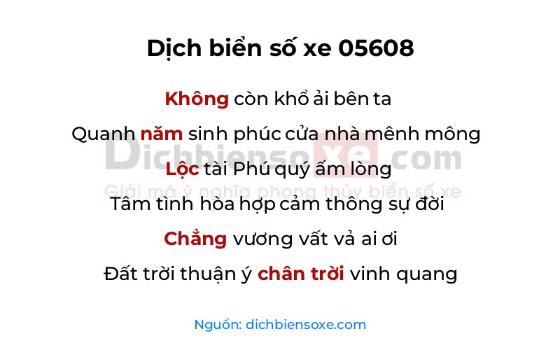 Dịch thơ biển số 05608