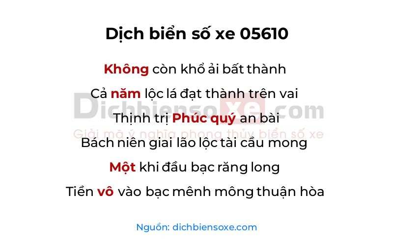 Dịch thơ biển số 05610