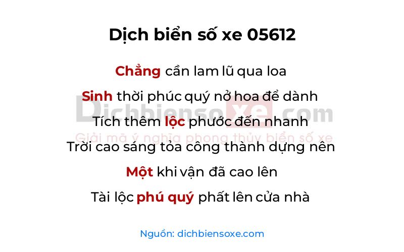 Dịch thơ biển số 05612