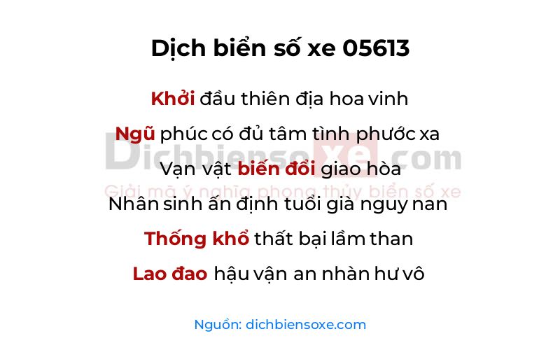 Dịch thơ biển số 05613