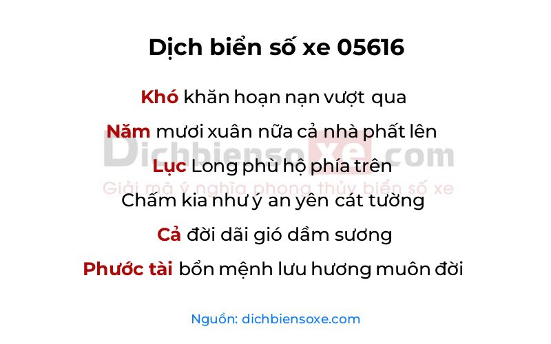 Dịch thơ biển số 05616