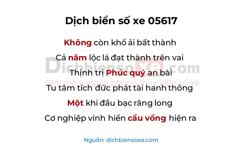 Dịch thơ biển số 05617