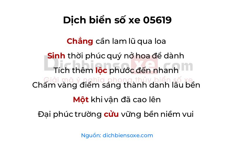 Dịch thơ biển số 05619
