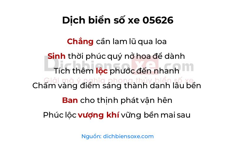 Dịch thơ biển số 05626