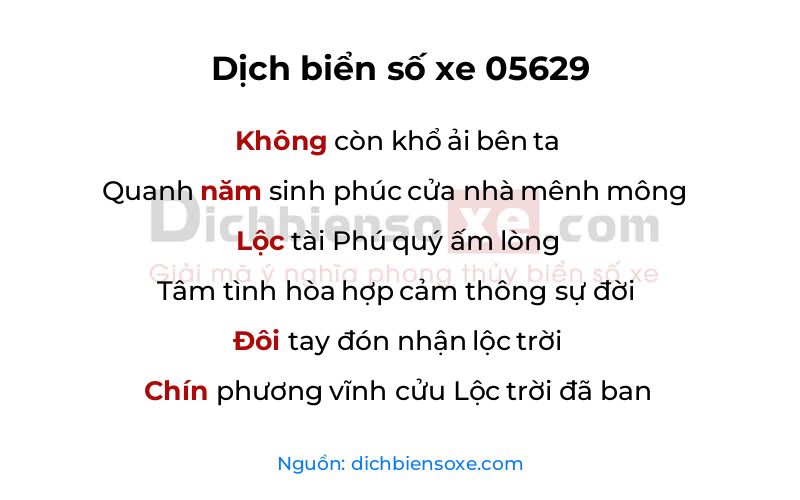 Dịch thơ biển số 05629