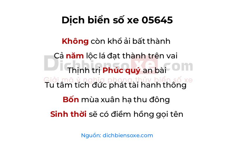 Dịch thơ biển số 05645