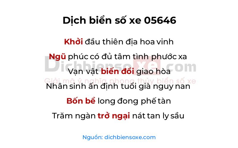Dịch thơ biển số 05646