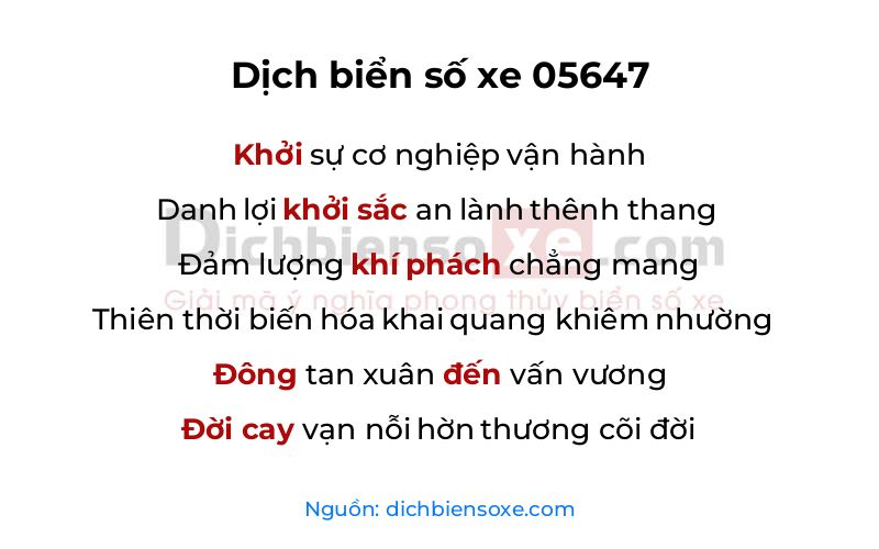 Dịch thơ biển số 05647