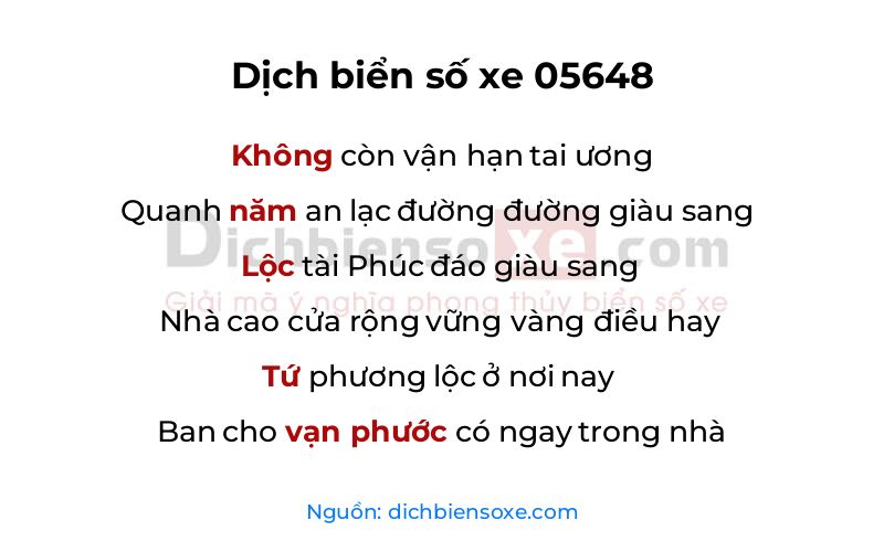 Dịch thơ biển số 05648