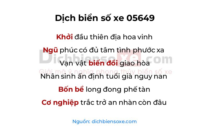 Dịch thơ biển số 05649