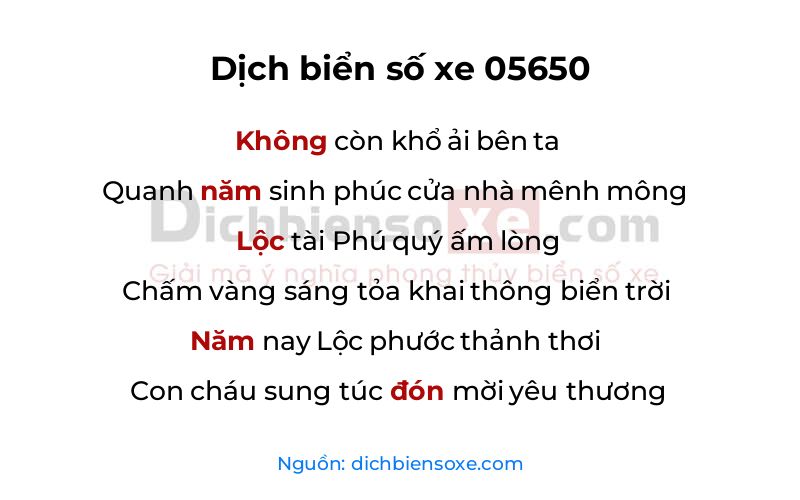 Dịch thơ biển số 05650