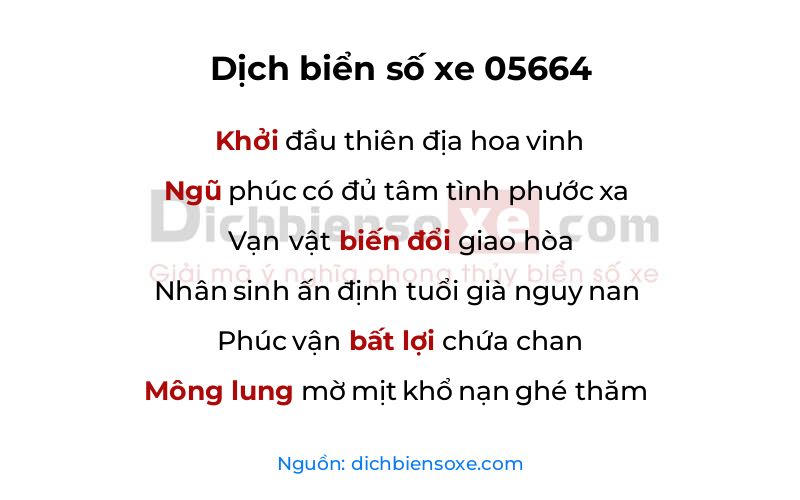 Dịch thơ biển số 05664