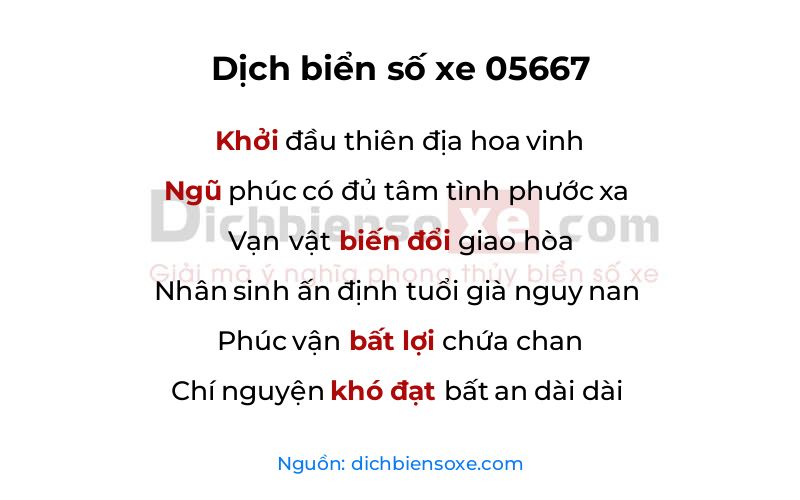 Dịch thơ biển số 05667