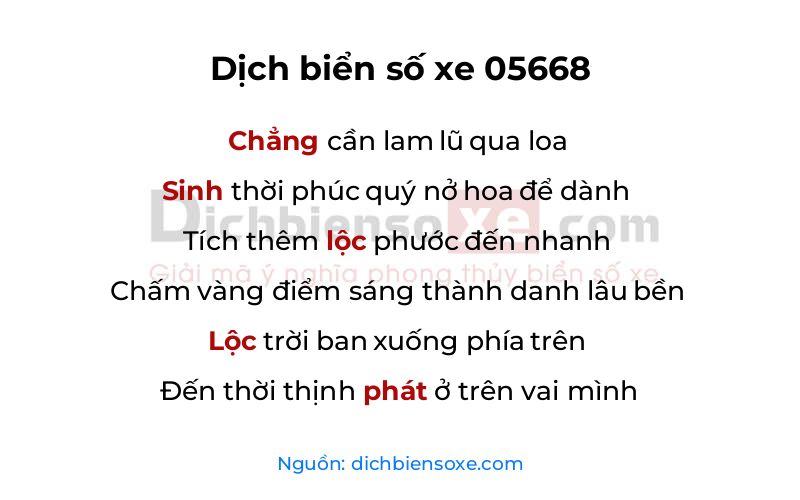 Dịch thơ biển số 05668