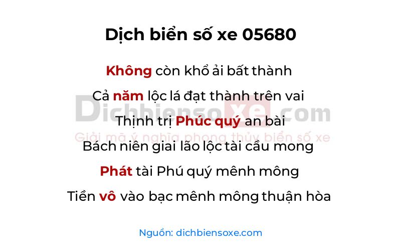 Dịch thơ biển số 05680