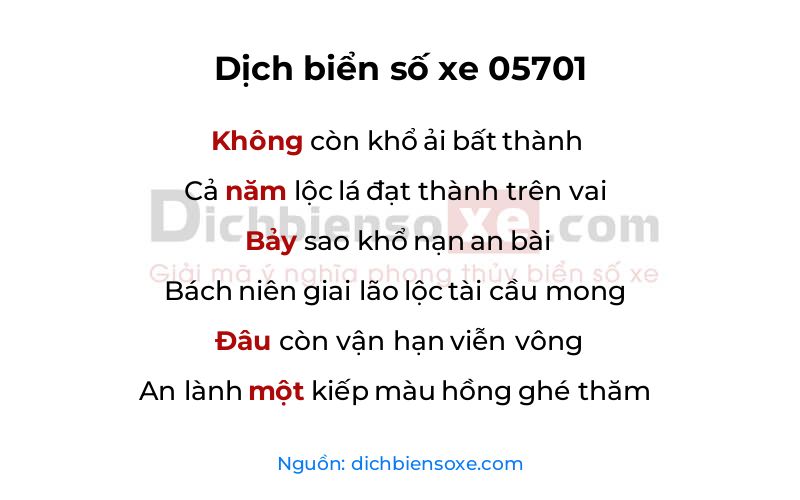 Dịch thơ biển số 05701
