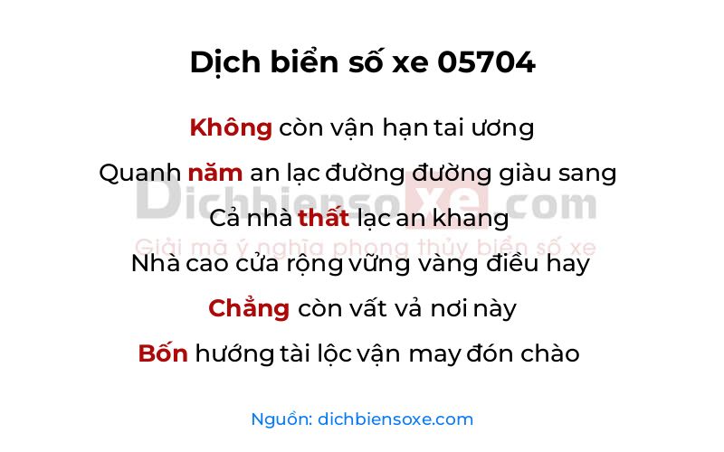 Dịch thơ biển số 05704