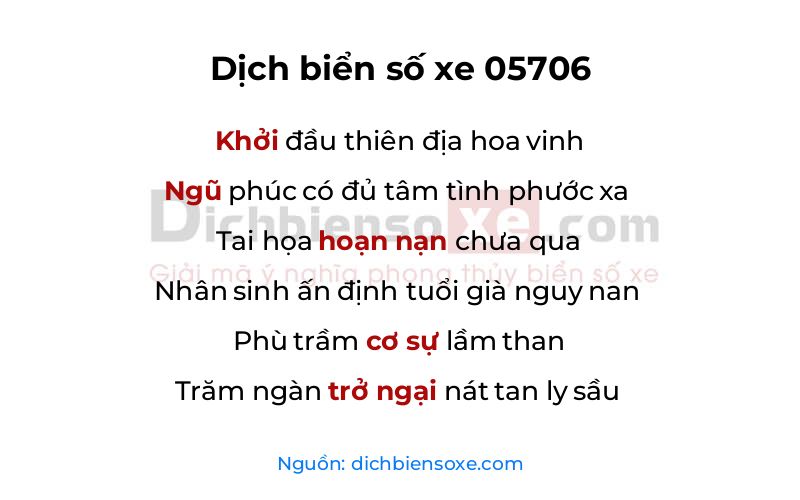 Dịch thơ biển số 05706