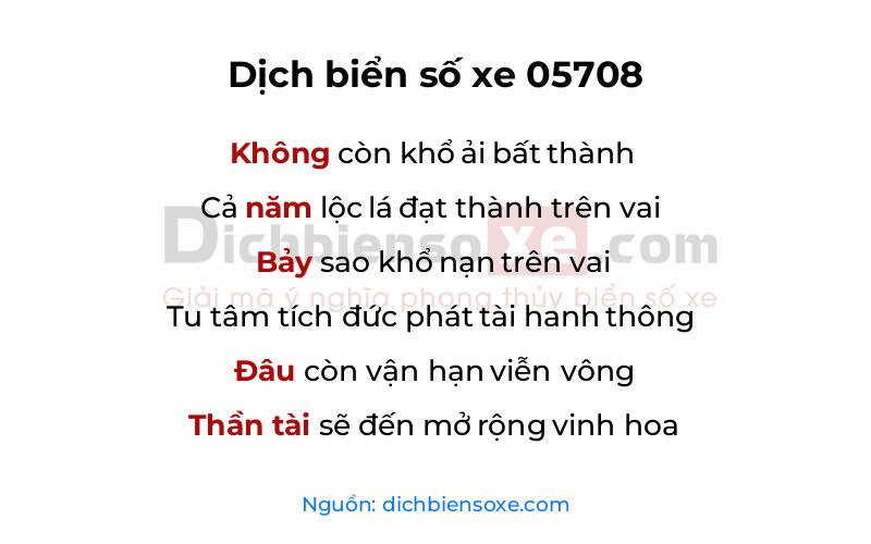 Dịch thơ biển số 05708