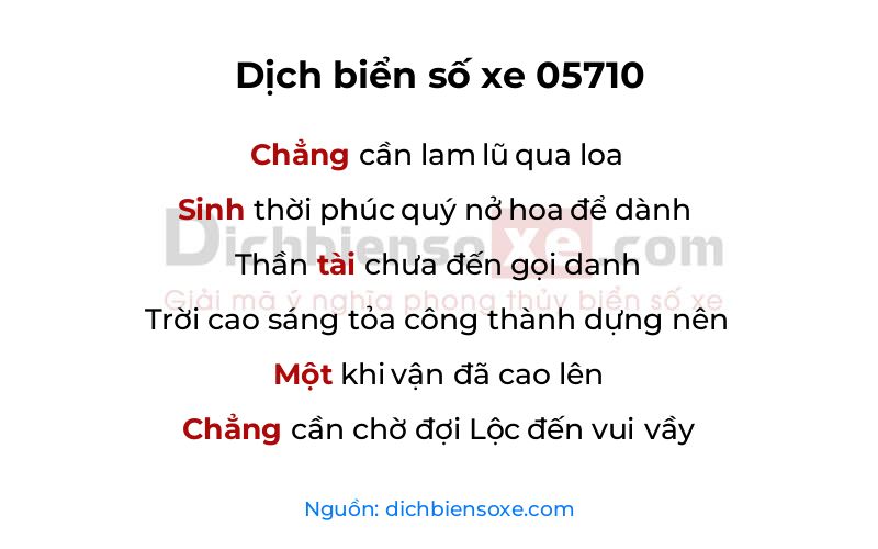 Dịch thơ biển số 05710