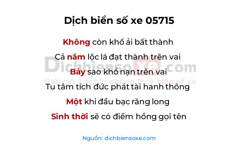Dịch thơ biển số 05715