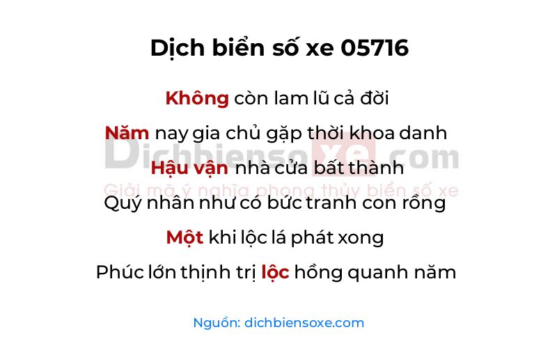 Dịch thơ biển số 05716