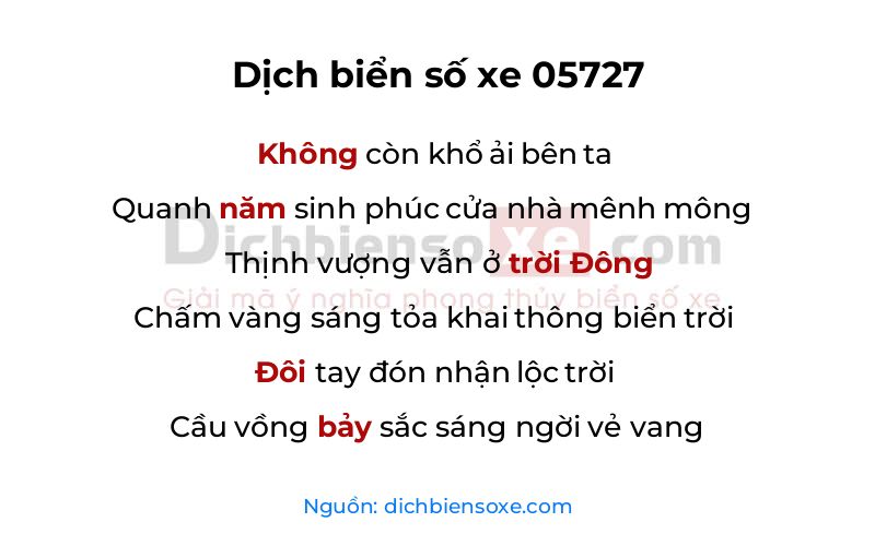 Dịch thơ biển số 05727