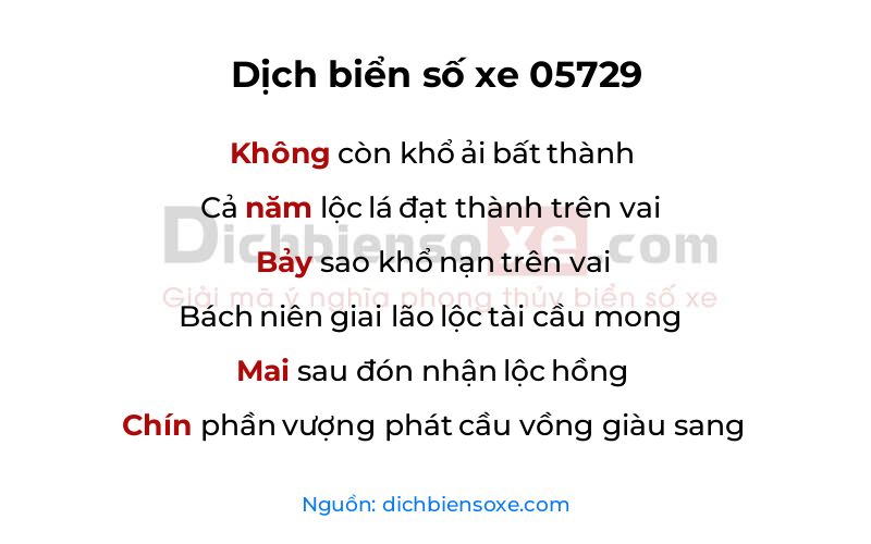 Dịch thơ biển số 05729