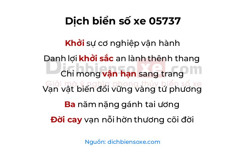 Dịch thơ biển số 05737