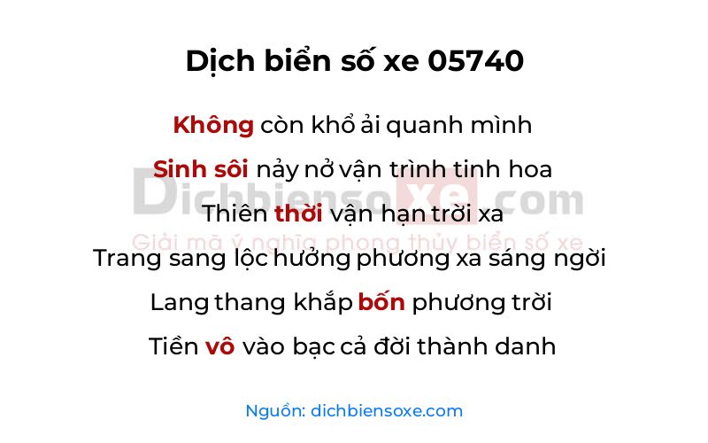Dịch thơ biển số 05740