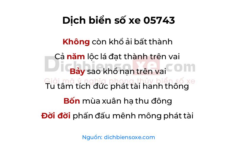 Dịch thơ biển số 05743