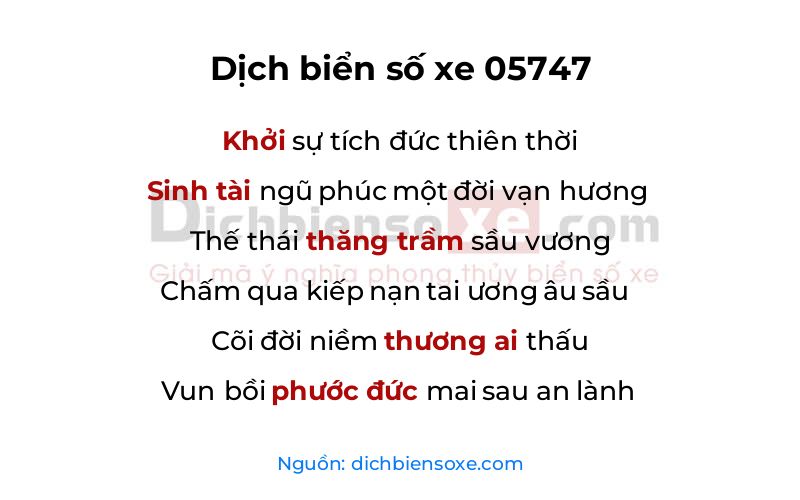 Dịch thơ biển số 05747