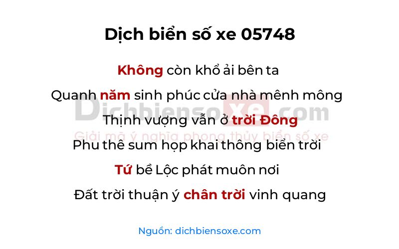 Dịch thơ biển số 05748