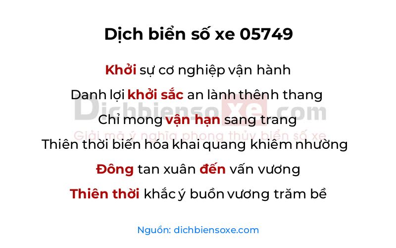 Dịch thơ biển số 05749