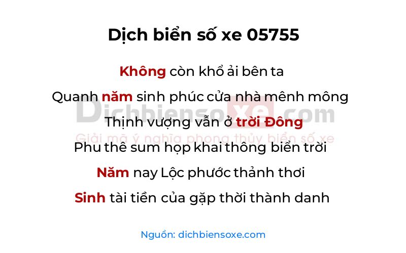 Dịch thơ biển số 05755