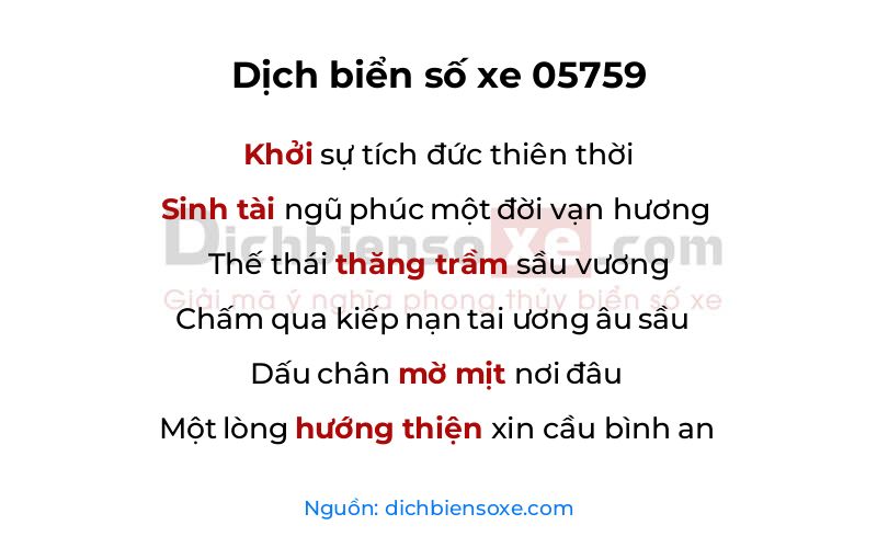 Dịch thơ biển số 05759