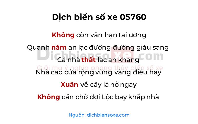 Dịch thơ biển số 05760