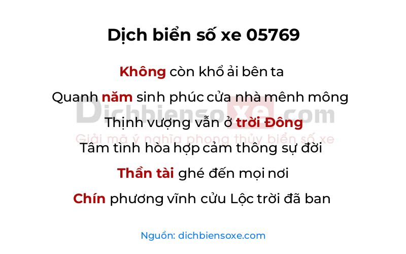 Dịch thơ biển số 05769