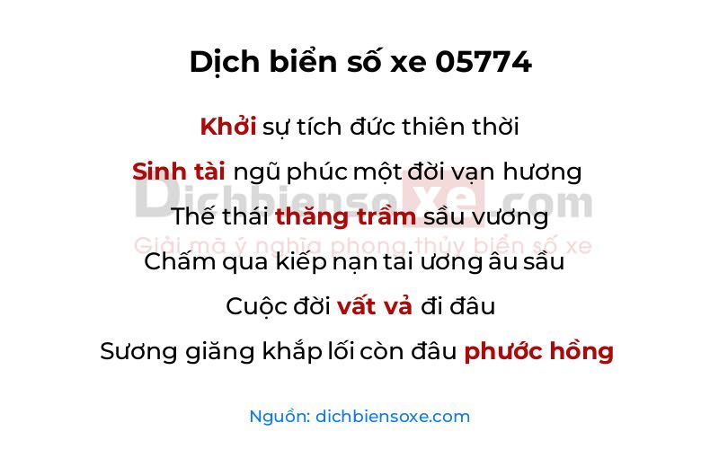 Dịch thơ biển số 05774